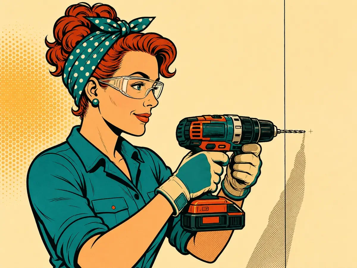 Žena s vrtačkou v retro pop-art stylu